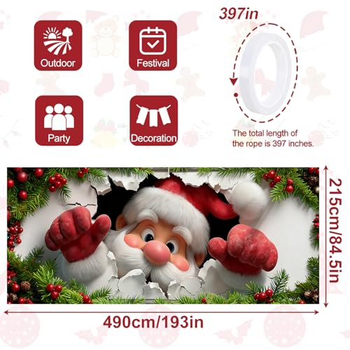 Santa Claus Breaking Through Wall Christmas Garage Door Cover - 16ft x 7ft, 3D Holiday Decoration