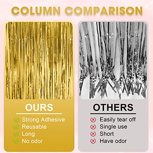 Gold Foil Fringe Backdrop Curtains 3 Pack - 3.3x8.2 Feet Tinsel Streamers