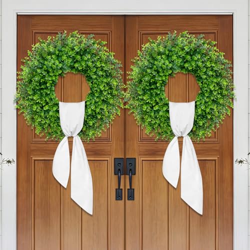 28-Inch Artificial Boxwood Wreath for Front Door, Year-Round Greenery Decor