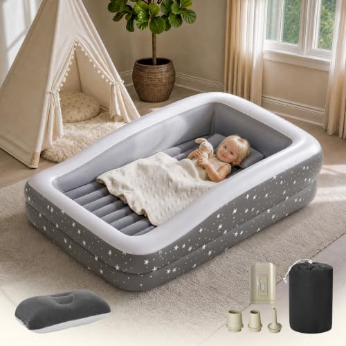 Deeteck Toddler Inflatable Air Mattress with Safety Rails & Built-in Pump
