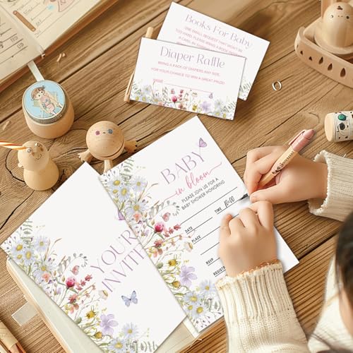 Butterfly Baby Shower Invitations Set with Diaper Raffle & Book Cards