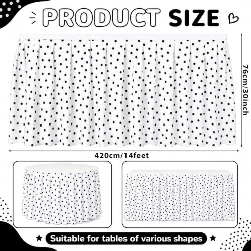14ft Black and White Polka Dot Table Skirt for Teacher Desk and Classroom