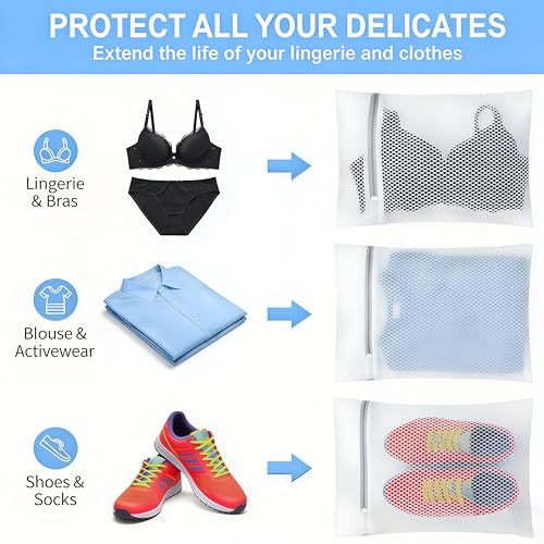 3-Pack Mesh Laundry Bags with Zipper | 12x16 inches Durable Honeycomb Design