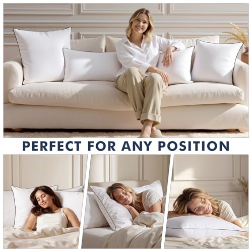 20x20 Goose Feather Down Pillow Inserts - Set of 2, Soft Cotton Cover