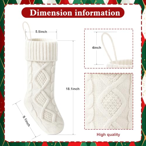 Doitory 18-Inch Christmas Stockings Set of 4/6 Red White Green Knitted with Cuff - Classic Holiday Decor (Variant: 4p-white)