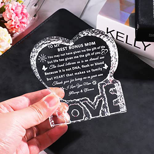 YWHL Bonus Mom Gift from Daughter Son Crystal Keepsake with Light Base – Mother’s Day Birthday Christmas Present for Stepmom