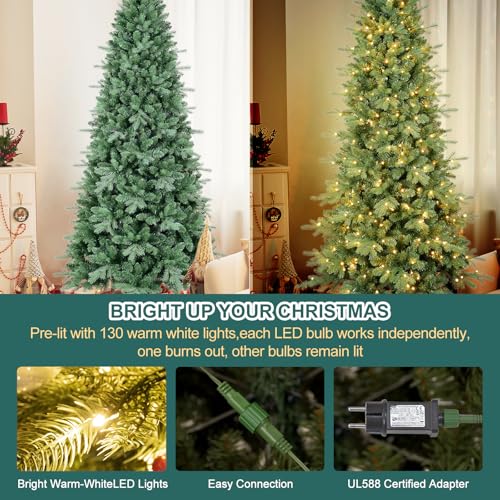 6 FT Prelit Slim Pencil Artificial Christmas Tree with 300 Lights & Metal Stand