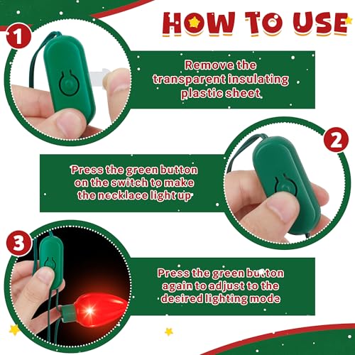 QZYL 4-Pack Light Up Christmas Necklaces 40 Inches with 9 LEDs & 3 Modes