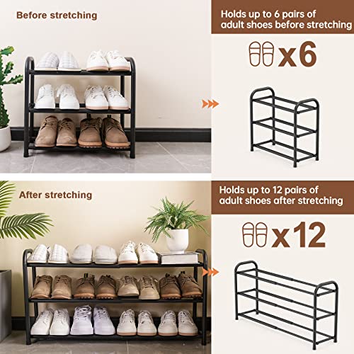 Expandable 3-Tier Metal Shoe Rack - Adjustable Entryway Shoe Organizer
