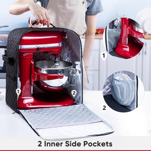 Quilted Stand Mixer Dust Cover with Appliance Slider Base and Pockets