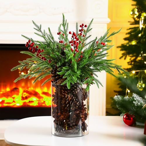 Christmas Table Centerpiece with Pine Cones & Berries, Farmhouse Decor Set