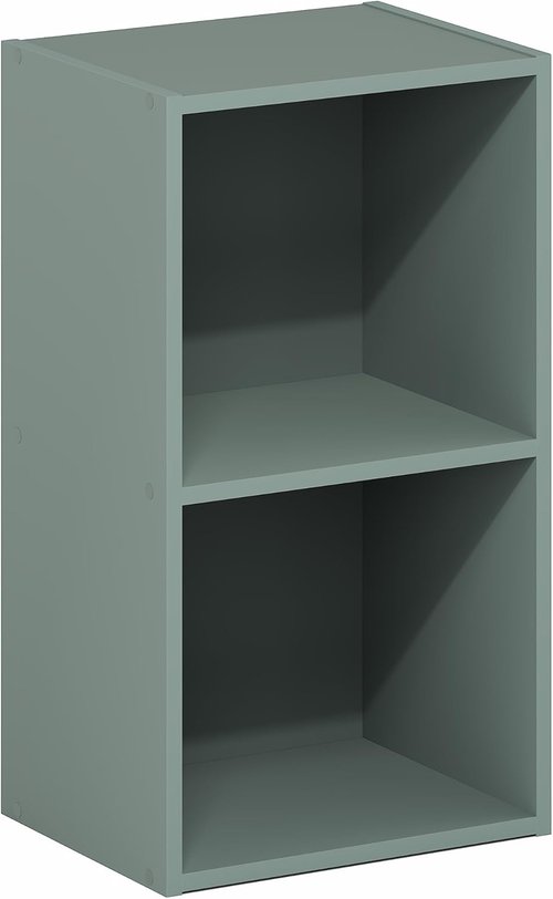 Furinno PASIR Bookshelf - 2-Tier Modern Open Shelves Bookcase | Easy Assembly, Sage Green, 9 x 12 x 21