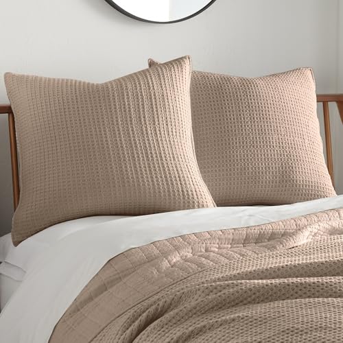 Waffle Weave Euro Sham Set of Two, Blush Pink, 26x26 Inch Cotton Blend