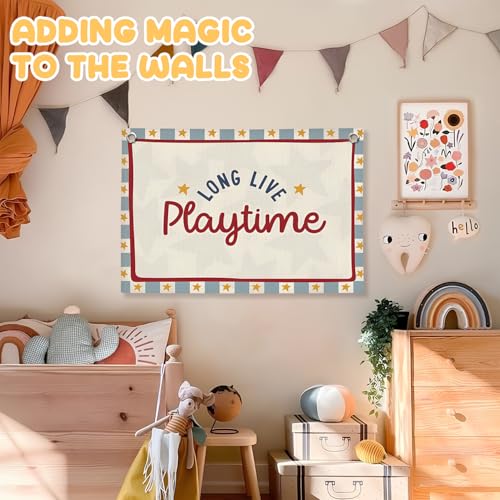 Long Live Playtime Linen Canvas Banner - 30x20 Inch Nursery Wall Decor