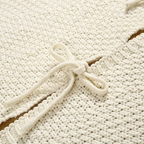 36-Inch Cable Knit Christmas Tree Skirt - Thick Cream Rustic Xmas Decor