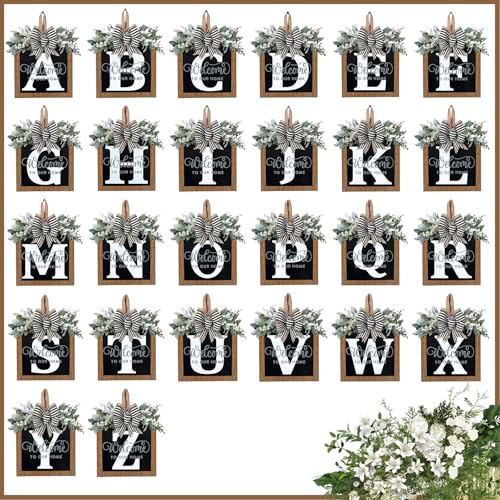 Personalized 16-Inch Initial Front Door Wreath with Eucalyptus Garland