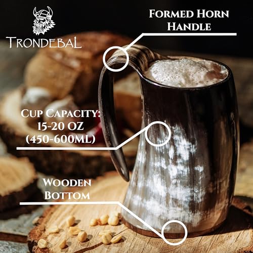 Handcrafted Viking Drinking Horn Mug - 20 Oz Natural Ox Horn Beer Tankard