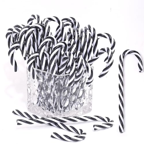 Herzwild 32Pcs Black & White 15cm Candy Cane Hanging Ornaments – Twisted Plastic Xmas Decor