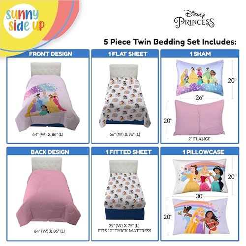 Pink Disney Princess Twin Comforter Set - 5 Piece Kids Bedding with Sheets & Pillow Shams