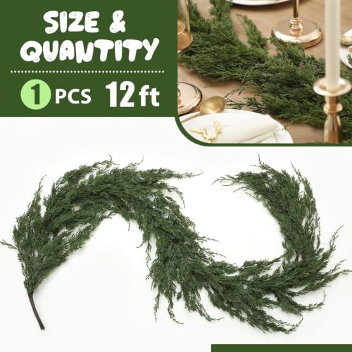 Daifunli 12ft Artificial Cypress Cedar Garland for Christmas Holiday Decor
