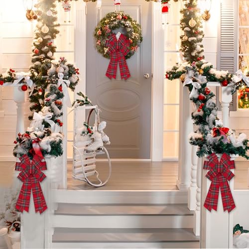 Threetols Red Buffalo Plaid Christmas Wreath Bow, Large Burlap Door Topper for Front Door