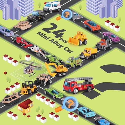 Toy Vehicle Advent Calendar - 24 Day Christmas Countdown Set with Play Map