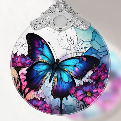 Touber Butterfly Stained Glass Ornament, 3x3.5 in – Christmas Tree Decor (Butterfly Variation)