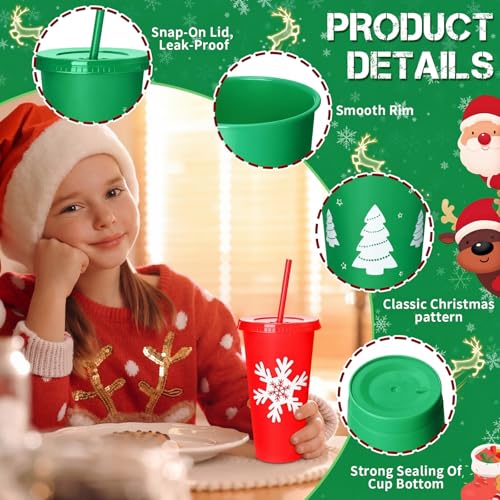 Stylish Christmas Plastic Cups with Lids & Straws, 24 oz, 24 Pack