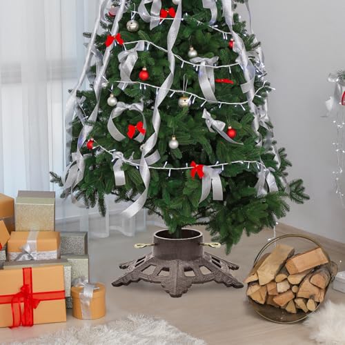 Cast Iron Christmas Tree Stand with Snowflake Base, Fits Up to 6ft Trees