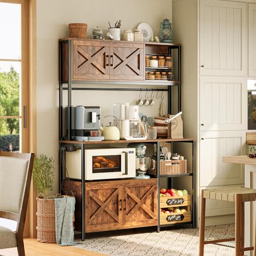 Large Kitchen Bakers Rack with Power Outlet, Microwave Stand and Storage