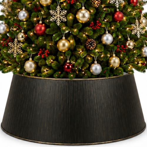 InSideOut Black Christmas Tree Collar - Modern Metal Xmas Tree Skirt, 10" H x 21" Top Ø 27" Base