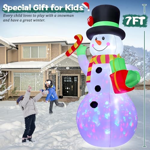 FunFanso 7FT Christmas Inflatable Snowman with Lights & Gift Holders - Outdoor Yard Decor