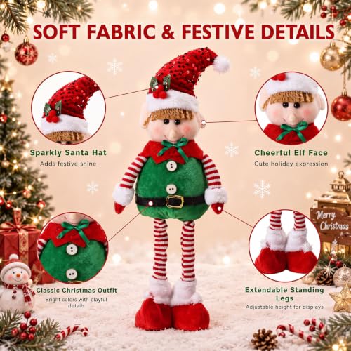 Capoda 2 Pack Christmas Standing Elf Figures - Adjustable Plush Holiday Decor
