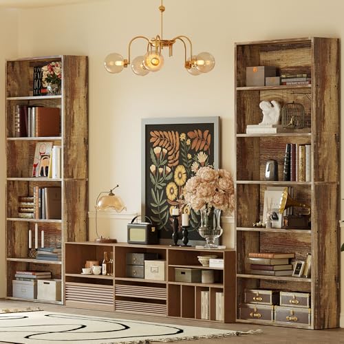 70-Inch 6-Tier Tall Bookshelf Set of 2, Industrial Wood Display Shelves