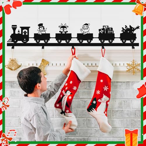 33-Inch Metal Christmas Stocking Holder with 5 Hooks for Fireplace Mantel