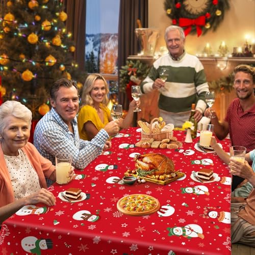 Sundonix Christmas Table Cloth Rectangle 3 Pack - Disposable Plastic Holiday Cover 54x108 Inches - Variation 2