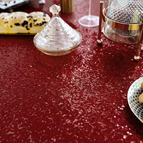 JYFLZQ Burgundy Sequin Tablecloth 70 Inch Round Glitter Party Cover