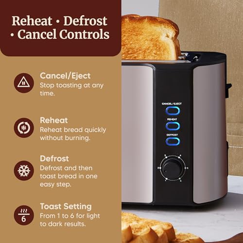 4-Slice Long Slot Stainless Steel Toaster with Built-In Warming Rack
