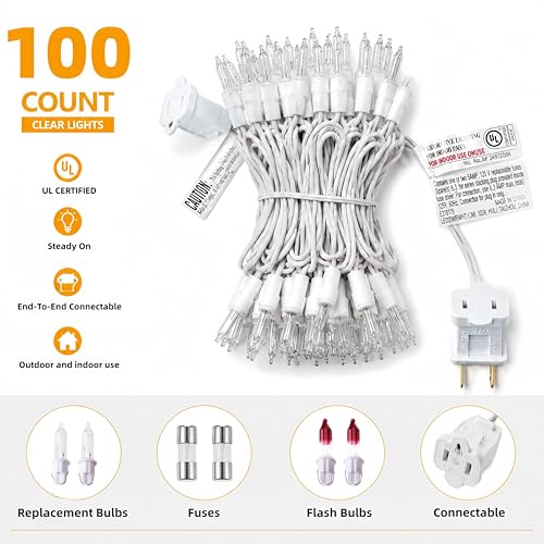 Dolunvo 21Ft Warm White Christmas Lights, 100 Incandescent Mini Bulbs UL Certified Connectable Indoor Outdoor String Lights