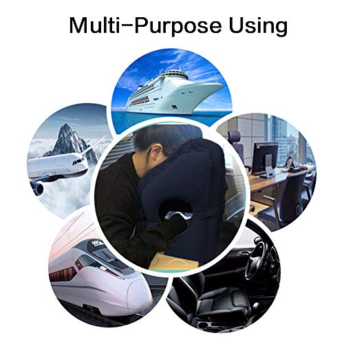 Inflatable Travel Neck Pillow for Airplane Comfort - Blue