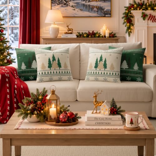a moment Green 20x20 Inch Christmas Pillow Covers 2 Pack – Velvet Pine Tree Snowflake Holiday Decor