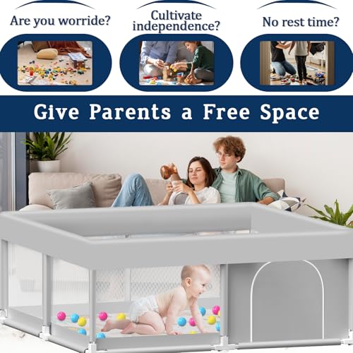 Extra Large Baby Playpen 50x50 Inch with Waterproof Mat and Safety Gate