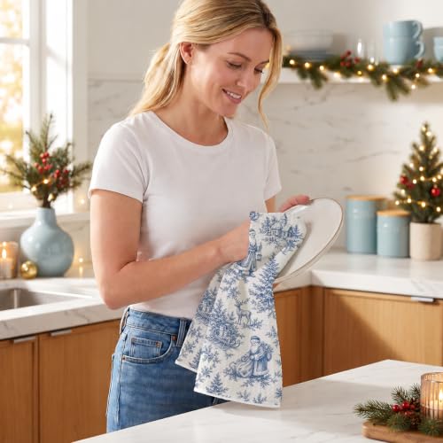 XFN 2 Pcs Christmas Santa Kitchen Towels - Chinoiserie Holiday Decor, Multi 0880