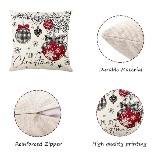 ONFAON Christmas13 Throw Pillow Covers 18x18 - 4ct Red Trees & Snowflakes