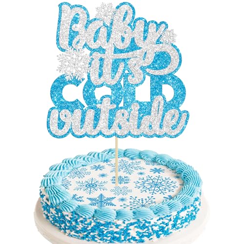 Ephlyn Blue Baby It's Cold Outside Winter Snowflake Cake Topper for Baby Shower & Birthday