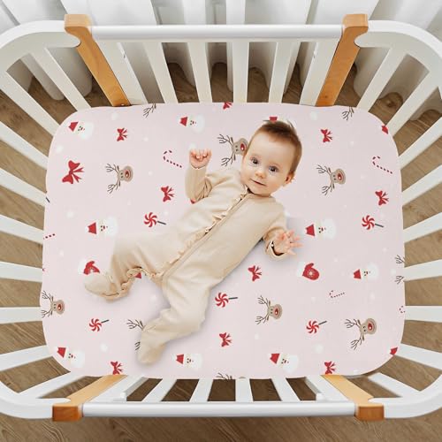 SDMKA Microfiber Crib Sheet 52 x 28 Inch - Soft Breathable Fitted Bedding for Standard Cribs & Toddler Mattresses - Christmas Pattern