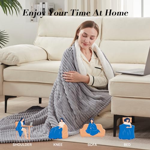 Heated Throw Blanket - 50x60 Inch Soft Flannel Sherpa, 6 Heating Levels, Auto Shut Off