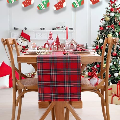 Christmas Table Runner Red Plaid 13x84 Inch - 4 Pack Holiday Decor - DrumaBee