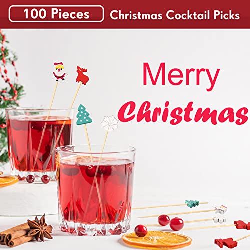 Christmas Cocktail Picks 100 Pcs Santa Snowflake Reindeer Tree Decorations