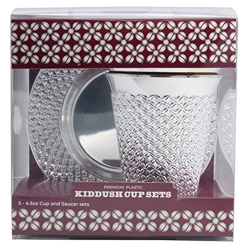 5.5 oz Disposable Silver Kiddush Cup and Saucer Set - 5 Pack